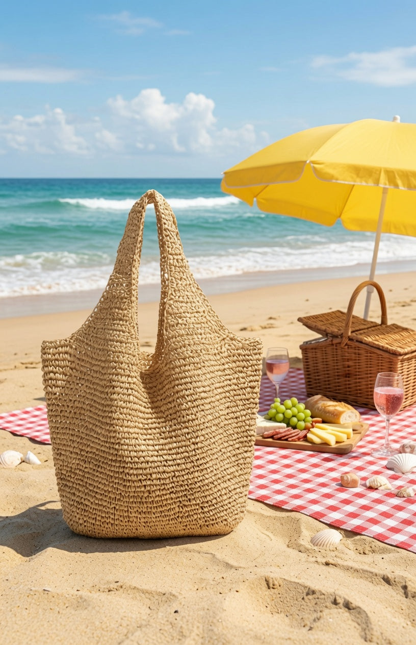 Lässige Bast-Einkaufstasche Stroh-Strandtasche – Grace Beauty