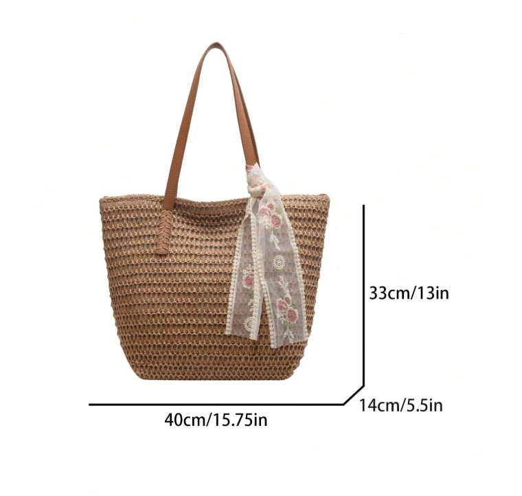 Grace Beauty woven raffia beach bag and straw hat set, stylish handbag and sun hat for beach and summer outings.