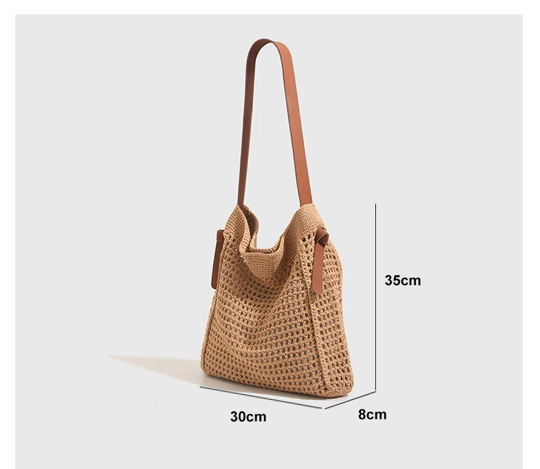 Grace Beauty crochet cotton shoulder bag for women, large urban tote handbag with woven design and spacious interior.
