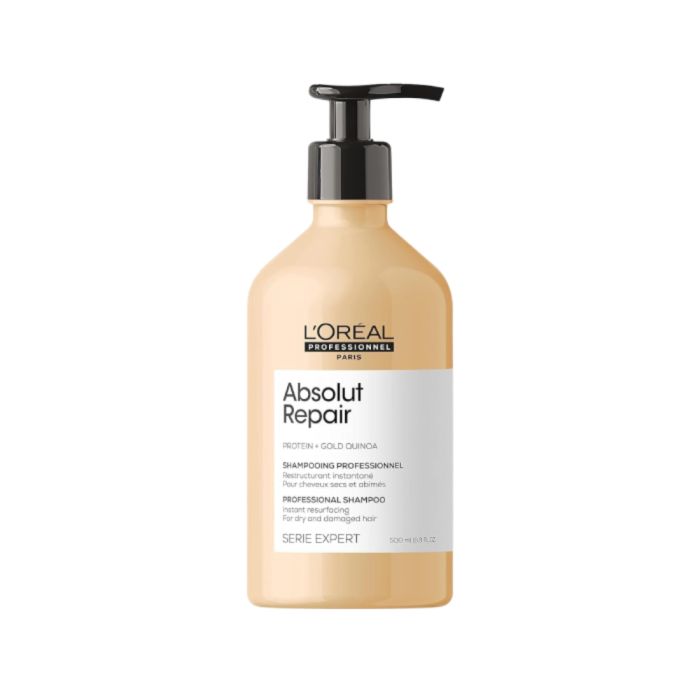 L'Oréal Paris Serie Expert Absolut Repair shampoo 500ml bottle, designed for damaged hair care and repair.