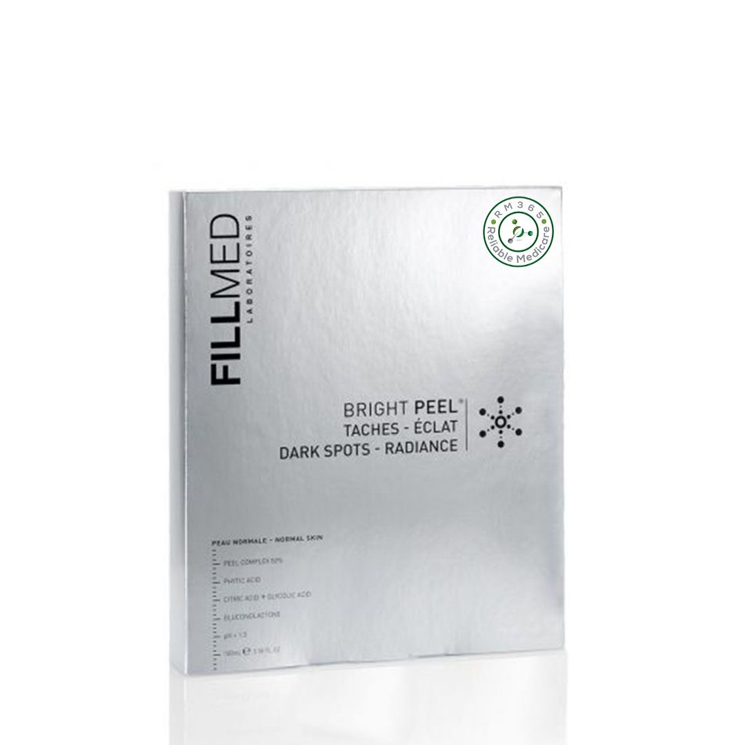 Fillmed Bright Peel 100ml skin care product bottle with label and cap, designed for facial skin rejuvenation.