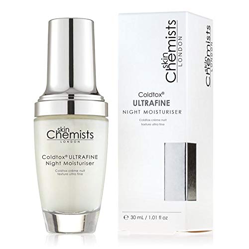 SkinChemists London Coldtox Ultrafine Night Moisturizer 30ml jar with smooth cream texture and sleek packaging.