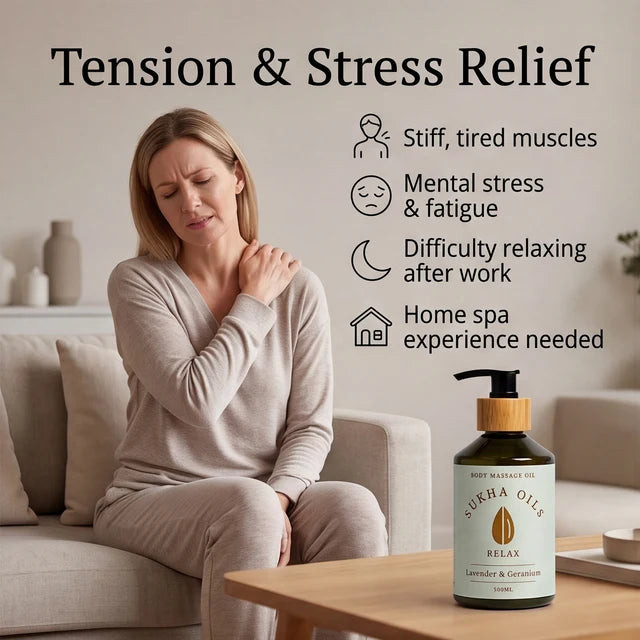 Sukha Relax body massage oil (200ml) Lavender & Geranium