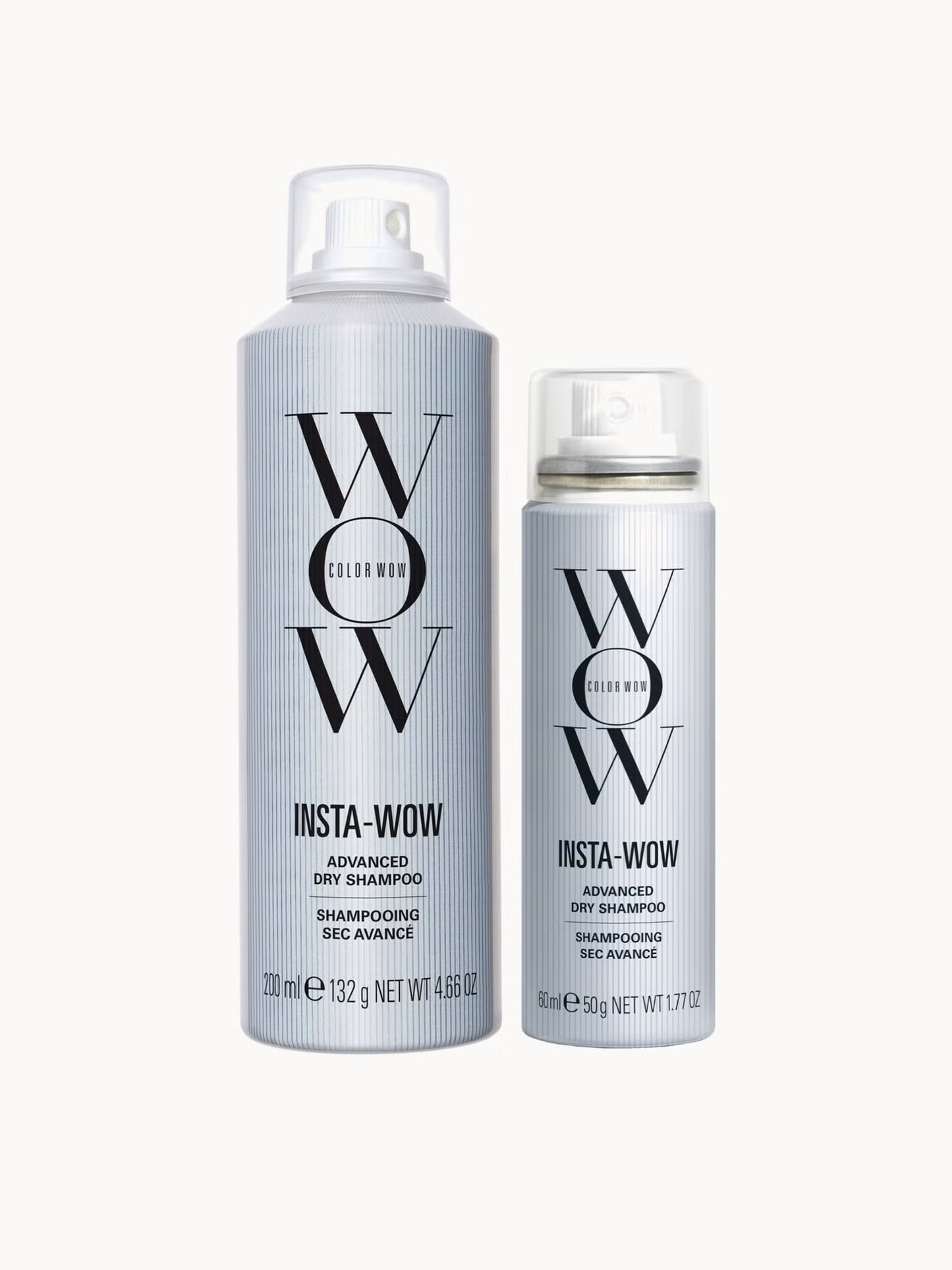 Color Wow Insta-Wow dry shampoo and conditioner duo bottles, lightweight spray and conditioning products for refreshed hair.