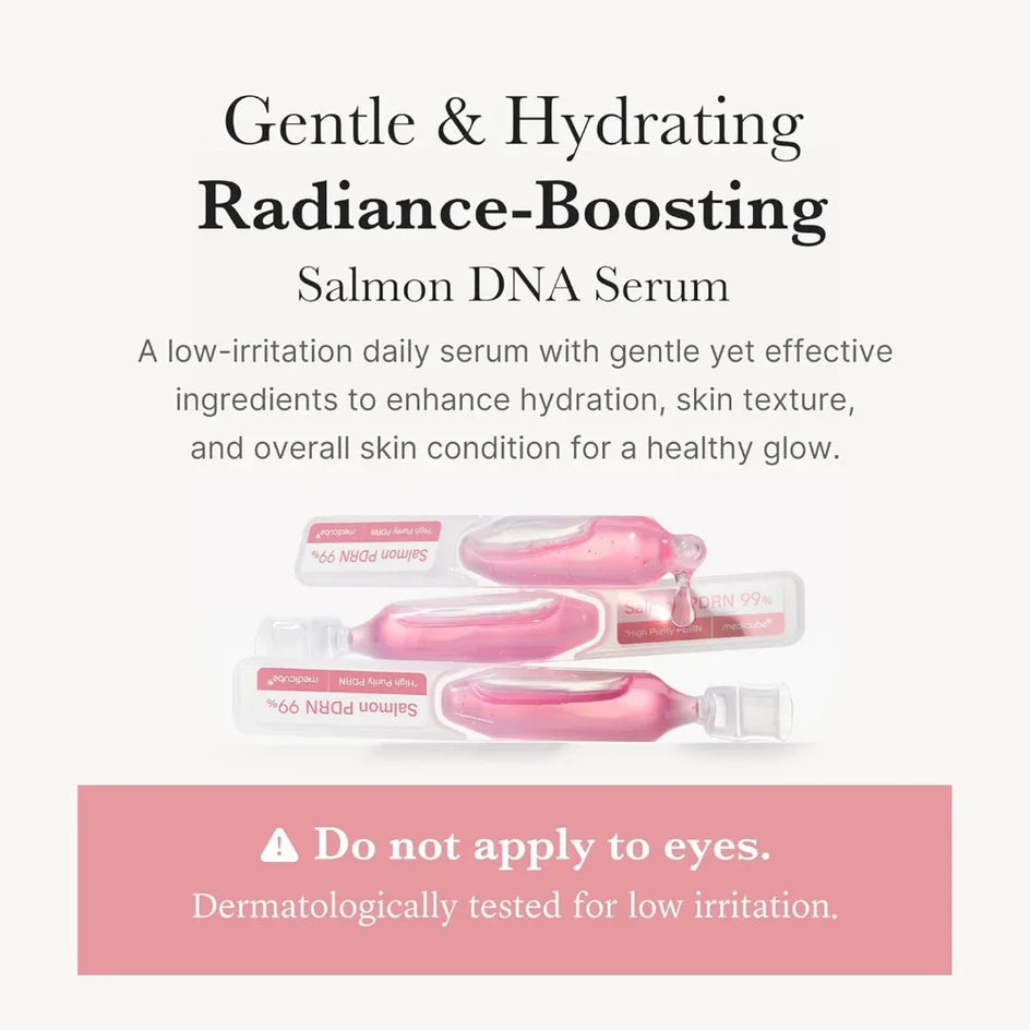 Medicube PDRN Pink One Day Serum Set with 10 small face serum bottles, each 1.5ml, designed for skincare and skin rejuvenation.