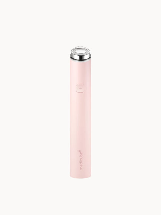 Medicube AGE-R Booster Pro Mini Plus pink facial device with sleek design and compact size for skincare treatments.