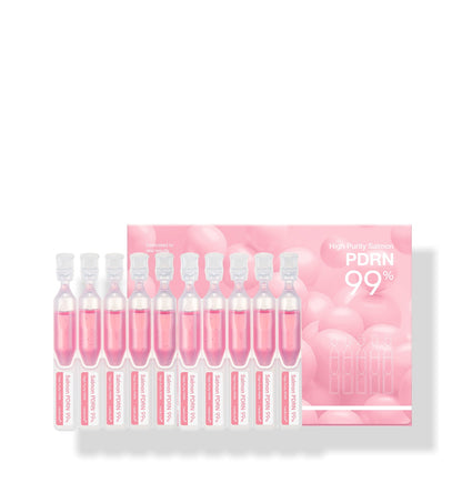 Medicube PDRN Pink One Day Serum Set featuring 10 mini face serums in 1.5ml bottles for skincare.