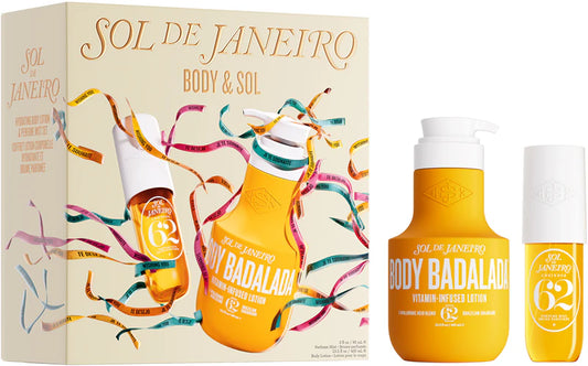 Sol de Janeiro body and Sol gift set for women featuring bath and body products with tropical scents and vibrant packaging.