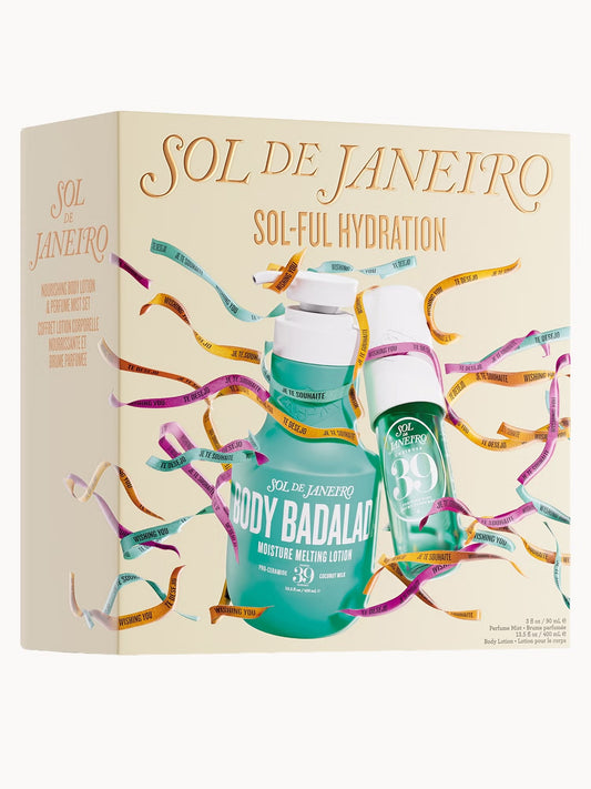 Sol de Janeiro Sol-Ful Hydration 400ml bath and body lotion bottle with bright packaging and tropical design.
