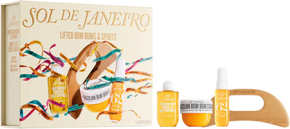 Sol de Janeiro Lifted Bum Bums & Spirits gift set with body products and skincare for women, in colorful packaging.