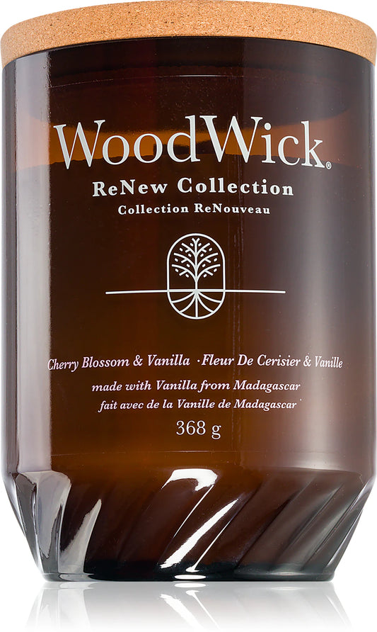 Woodwick Renew Cherry Blossom & Vanilla Scented Candle with Wooden Wick 386g