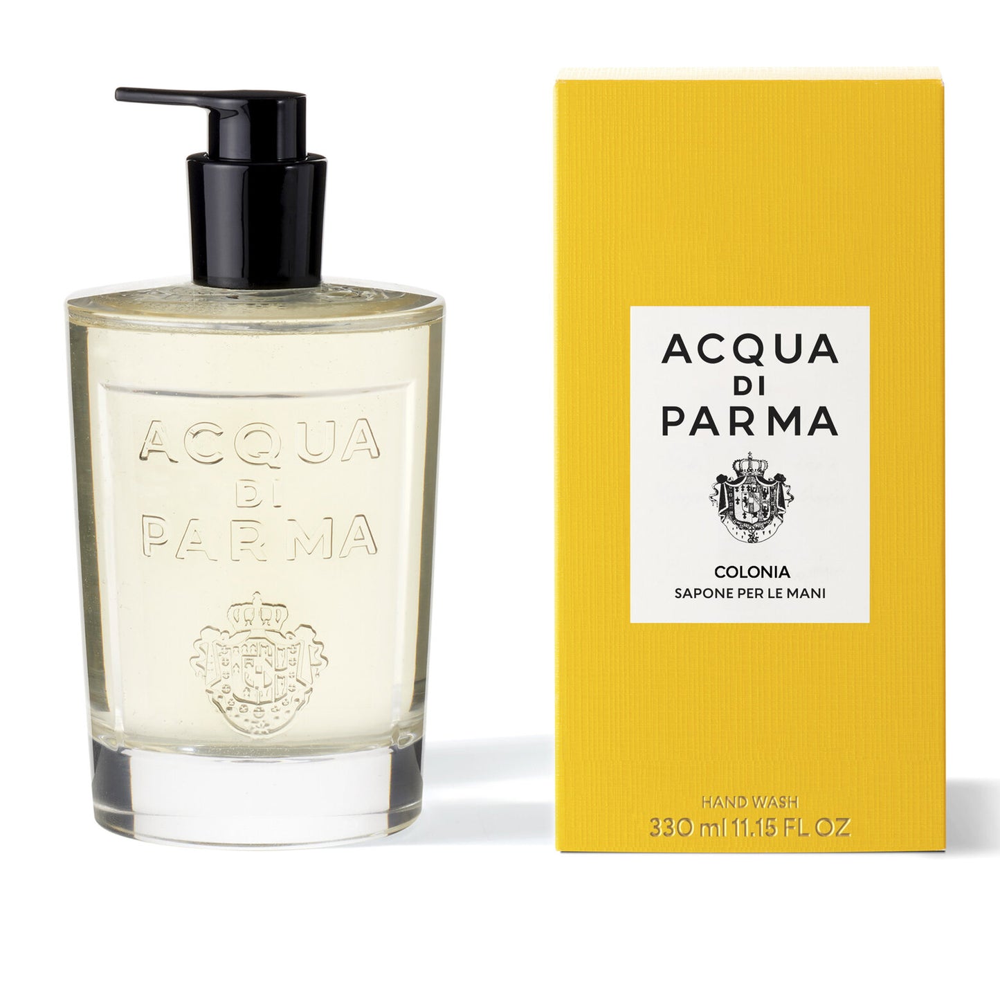 Acqua di Parma Colonia hand wash in 330ml bottle, luxurious bath and body product with elegant packaging and classic scent