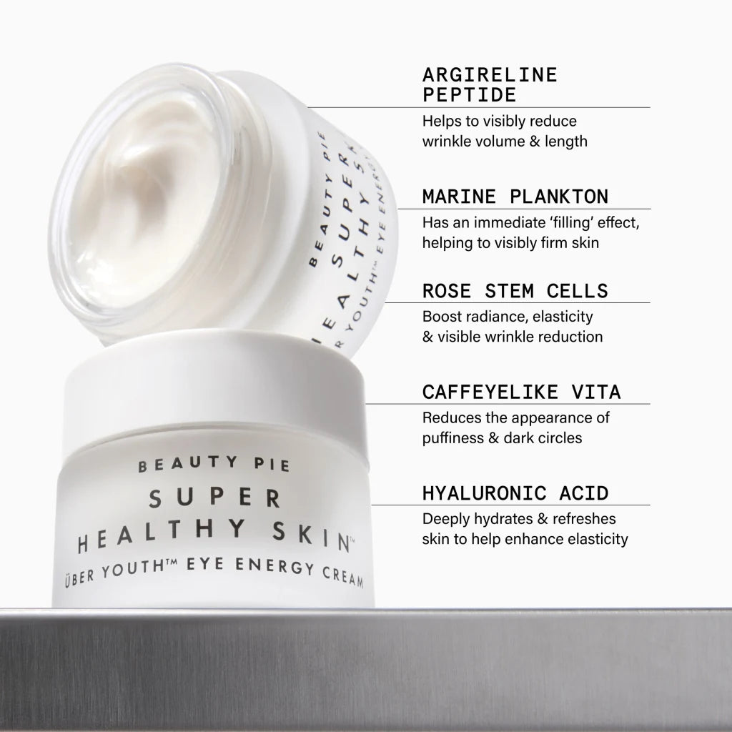 Beauty Pie Super Healthy Skin Über Youth Eye Energy Cream 15ml, skincare product for revitalized and youthful-looking eyes.