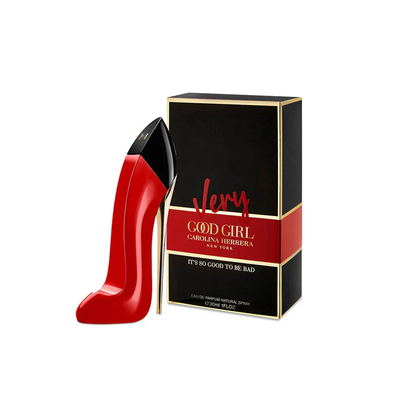 Carolina Herrera Very Good Girl 30ml EDP perfume spray featuring a decorative red bottle and elegant packaging.