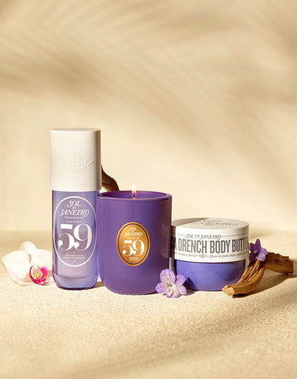 Sol de Janeiro Cheirosa '59 scented candle with tropical-inspired packaging and warm, inviting fragrance in a stylish glass jar.
