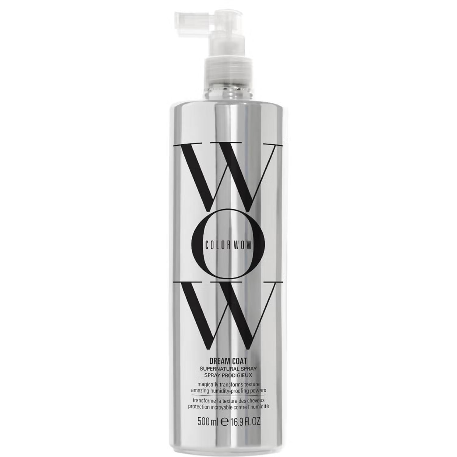 Color Wow Dream Coat anti-frizz treatment in a 500ml bottle, smooths hair and controls frizz for sleek, shiny hair.