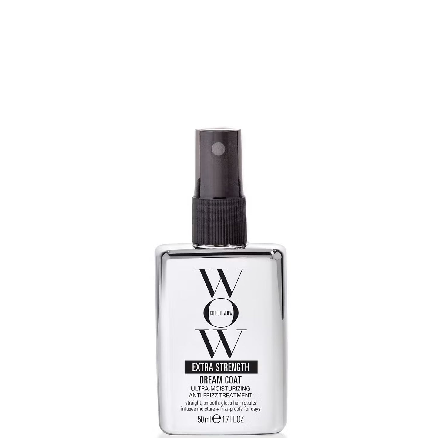 Color Wow Extra Strength Dream Coat anti-frizz treatment in 50ml travel size, ultra moisturizing hair care product.