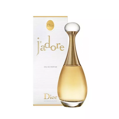 Dior J'Adore Eau de Parfum spray bottle, 100ml, elegant perfume and cologne bottle with gold accents and floral design.