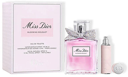Dior Miss Dior Blooming Bouquet 100ml EDT perfume bottle with 10ml refillable spray, elegant floral fragrance packaging