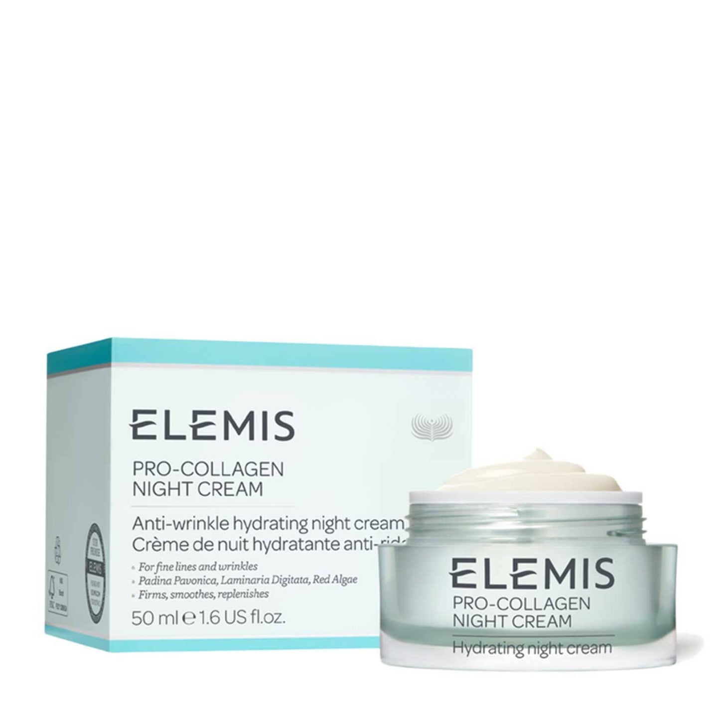 Elemis Pro-Collagen Night Cream in 50ml jar, a luxurious face cream for youthful skin and nighttime skincare routine.