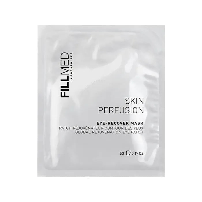 Grace Beauty FILLMED Skin Perfusion CAB Eye Recover Mask shown on a model's eye area, designed to soothe and rejuvenate the skin.