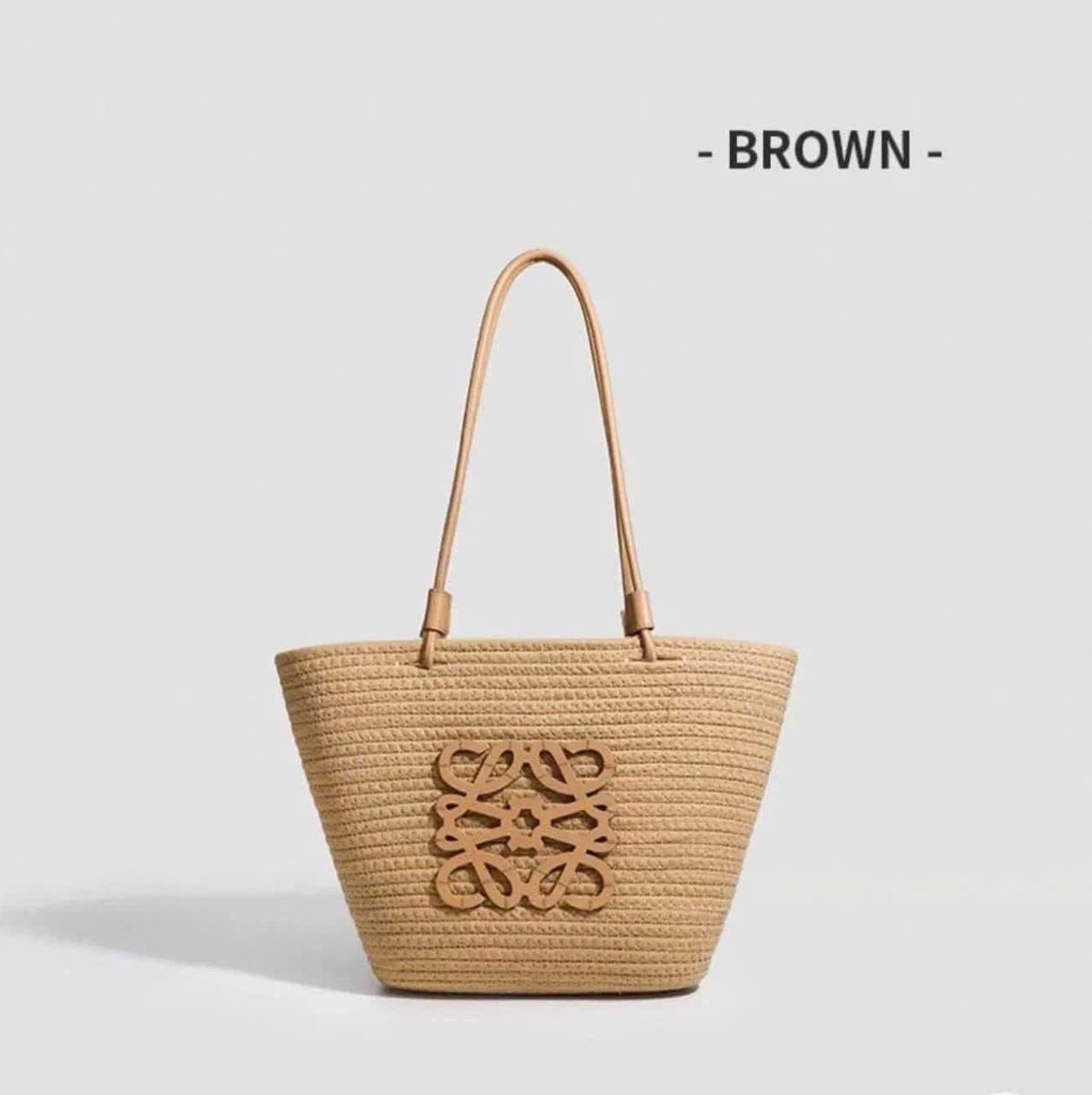 Grace Beauty chic raffia woven straw tote bag, stylish handbag with natural woven texture and sturdy handles for everyday use.