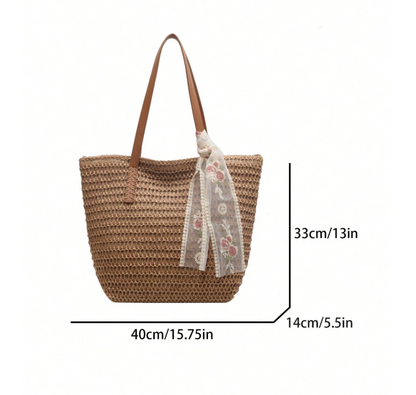 Grace Beauty woven raffia beach bag and straw hat set, stylish handbag and sun hat for beach and summer outings.