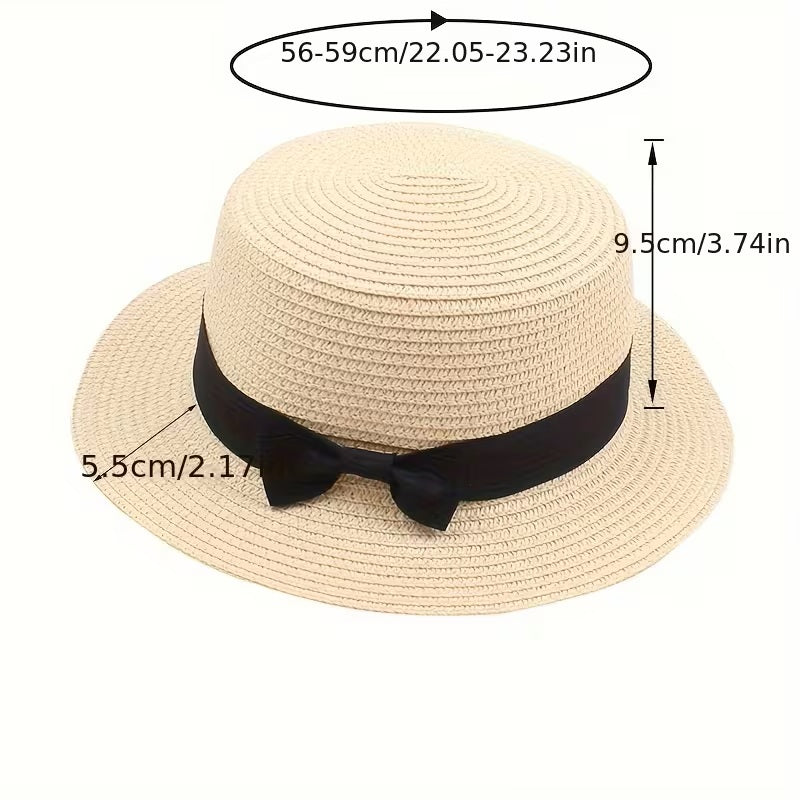 Grace Beauty 2pcs travel raffia tote bag and straw hat set, featuring woven straw design perfect for beach or casual outings.