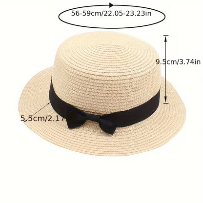 Grace Beauty 2pcs travel raffia tote bag and straw hat set, featuring woven straw design perfect for beach or casual outings.