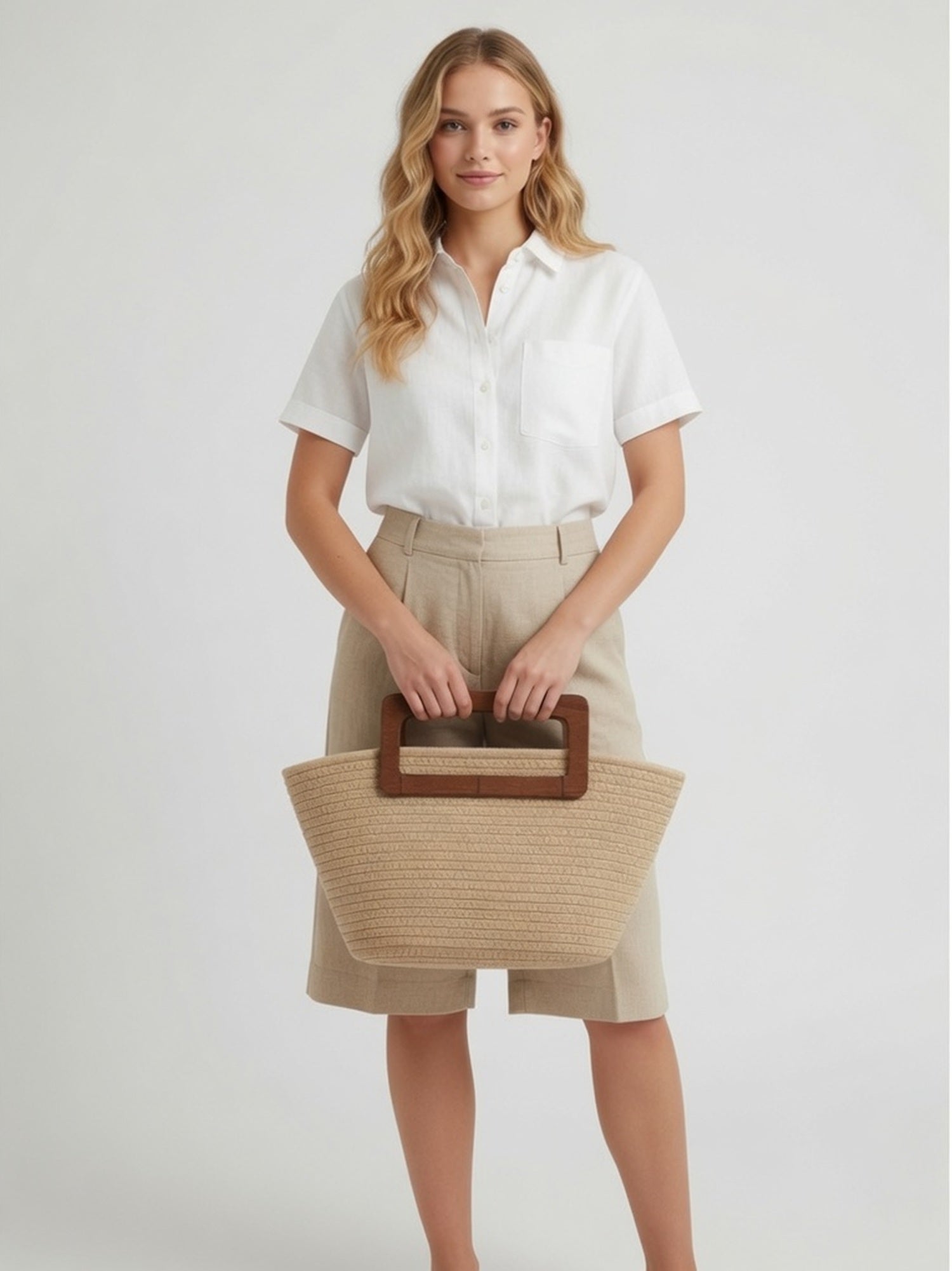 Women's Raffia Tote Bag by Grace Beauty, handwoven handbag with natural raffia material, stylish and spacious for everyday use.