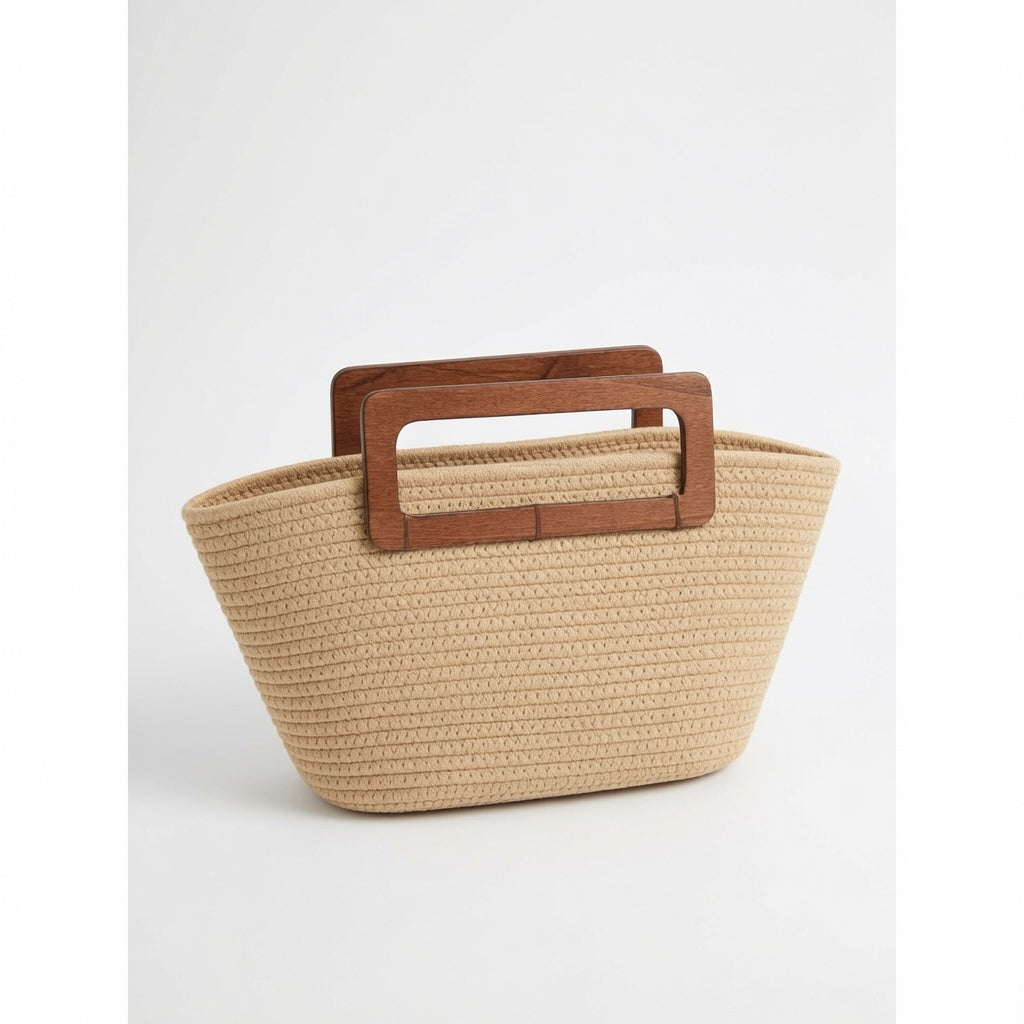 Women's Raffia Tote Bag by Grace Beauty, handwoven handbag with natural rattan and spacious design, ideal for casual outings.