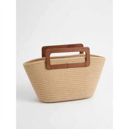 Women's Raffia Tote Bag by Grace Beauty, handwoven handbag with natural rattan and spacious design, ideal for casual outings.