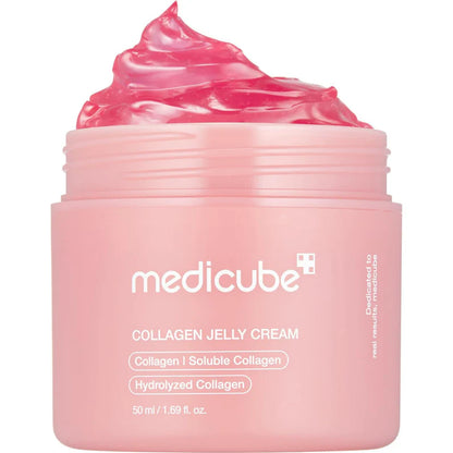 Medicube Collagen Jelly Cream in 50ml jar, a face moisturizer with a gel-like texture for hydrating and nourishing skin.