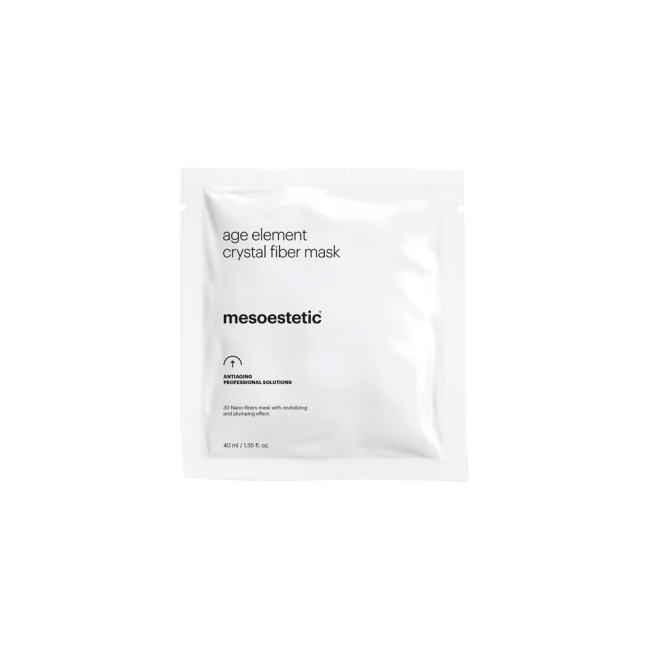 Mesoestetic Age Element Crystal Fiber Mask, a skincare mask with crystal fiber material, designed for anti-aging and skin rejuvenation.