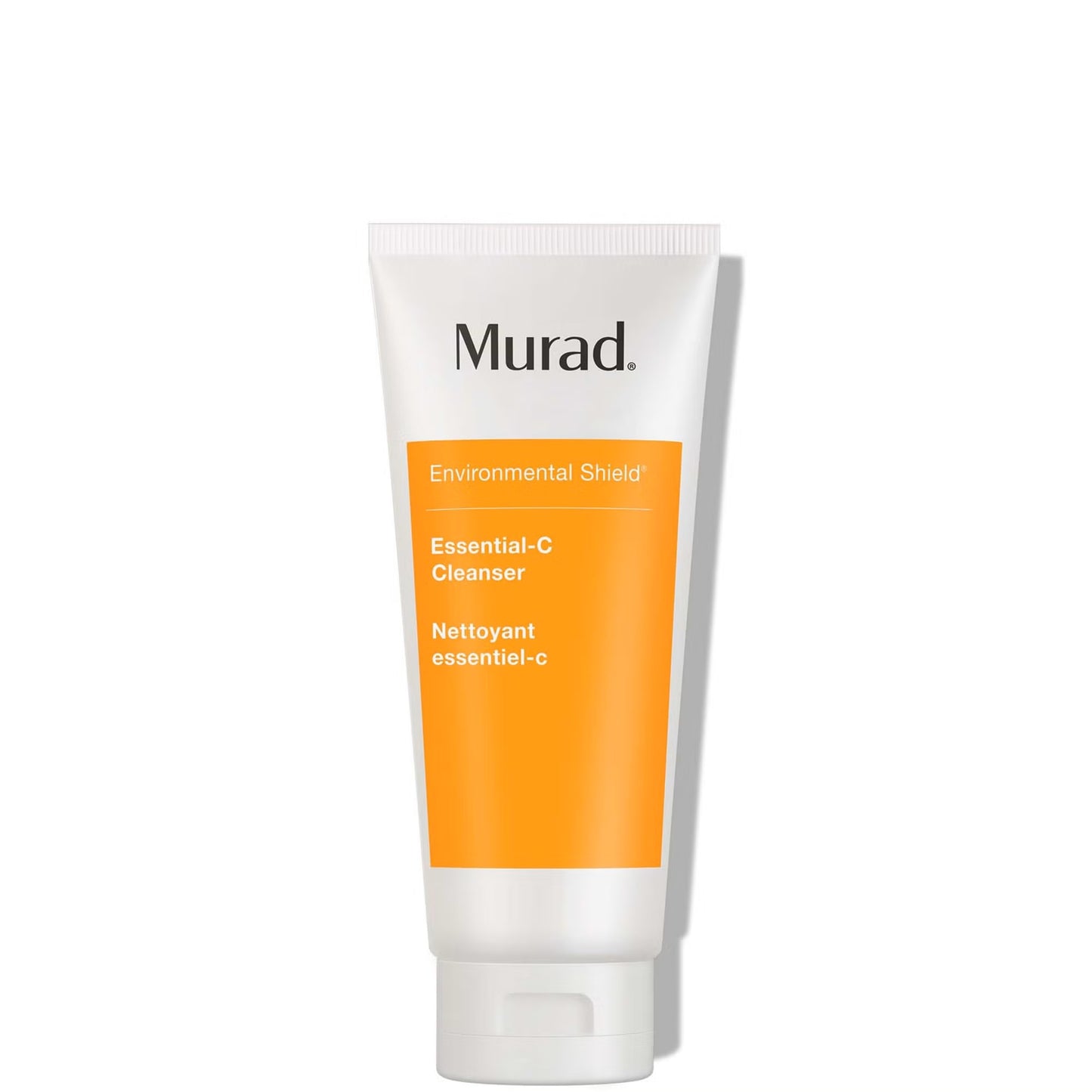 Murad Essential C Cleanser 200ml, a facial cleanser with brightening vitamin C, displayed in a clear bottle with a white pump.