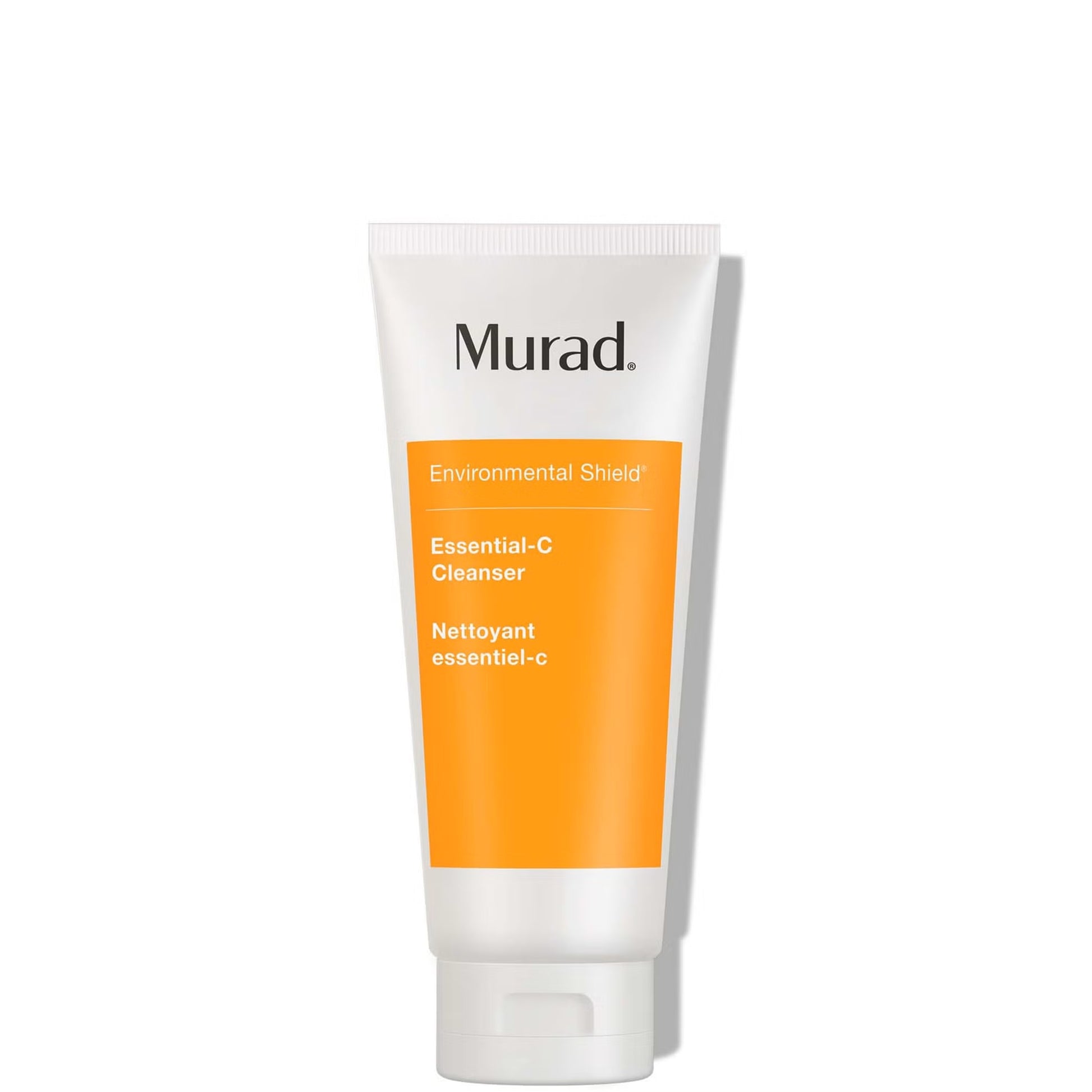 Murad Essential C Cleanser 200ml, a facial cleanser with brightening vitamin C, displayed in a clear bottle with a white pump.