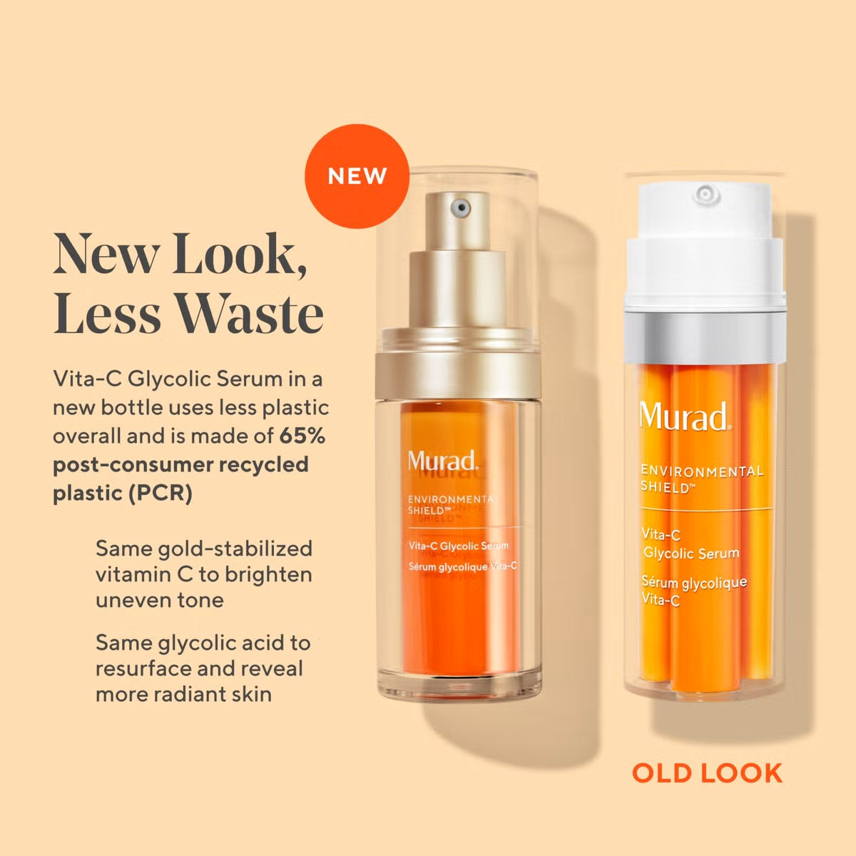 Murad Vita-C Glycolic Brightening Serum 30ml, clear glass bottle with dropper for skin brightening and exfoliation.