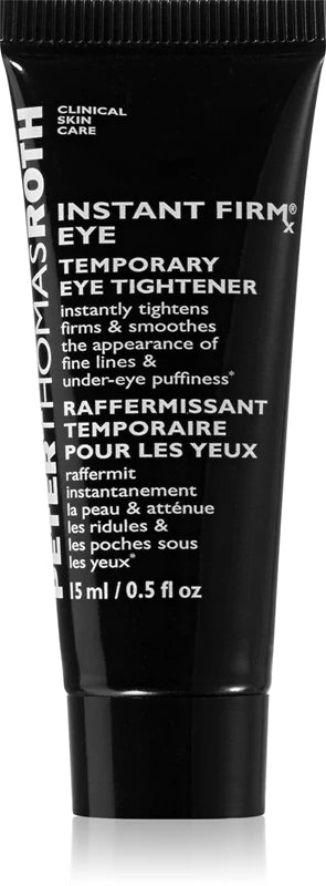 Peter Thomas Roth Instant FIRMx Eye skin care gel showing a small tube of the eye tightener in a close-up shot
