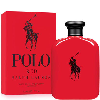 Ralph Lauren Polo Red Eau de Toilette 125ml perfume bottle with red cap and sleek design, representing Ralph Lauren fragrance.