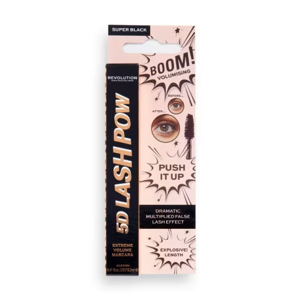 REVOLUTION 5D Lash Pow Extreme Volume Mascara in Super Black, 12.2ml, with thickening brush and intense black formula