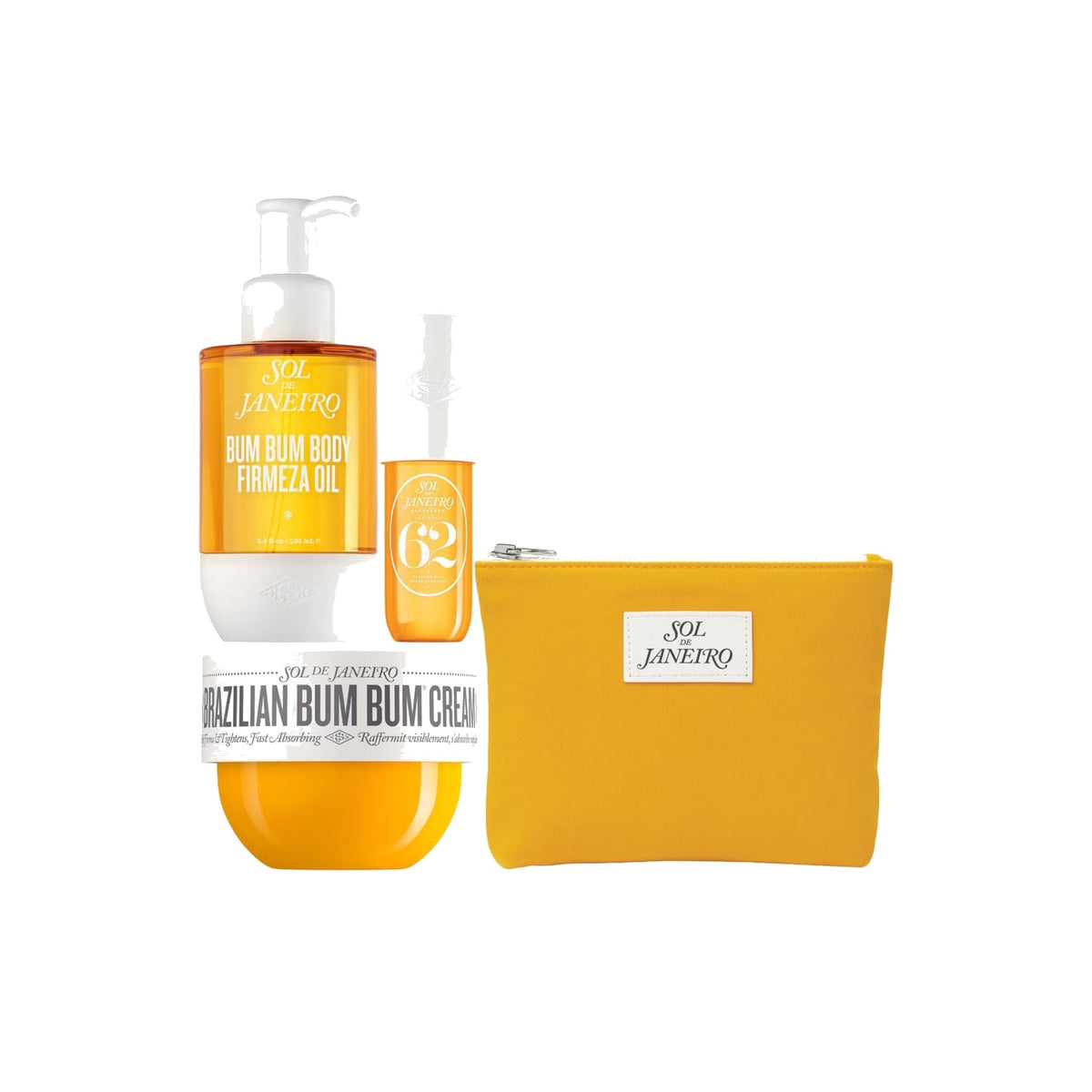 Sol de Janeiro Summer Body Icons Bundle – Bum Bum Cream 75ml, Firmeza Oil 100ml & Cheirosa 62 90ml with Canvas Bag