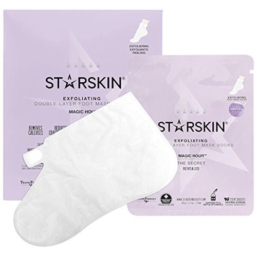starskin magic hour™ exfoliating double-layer foot mask socks