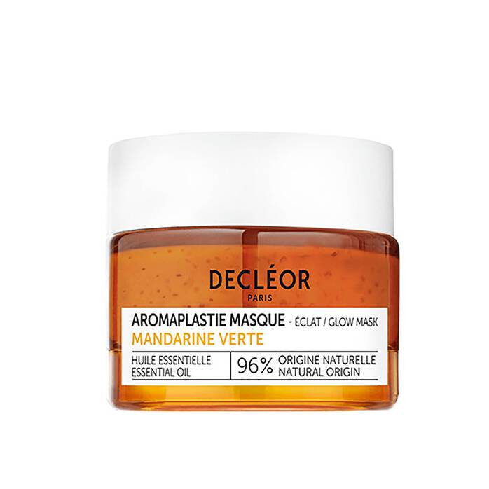 Decléor Green Mandarin Aromaplastie Glow Booster Mask 50ml jar, showing the skincare mask container with green accents.