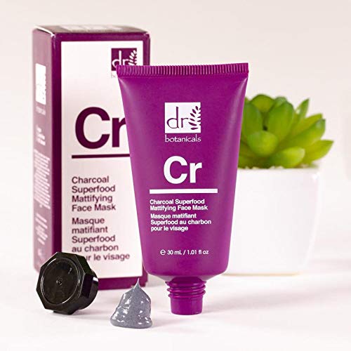 Dr Botanicals Charcoal Superfood Mattifying Face Mask in 30ml vegan skincare tube, designed for deep cleansing and oil control.