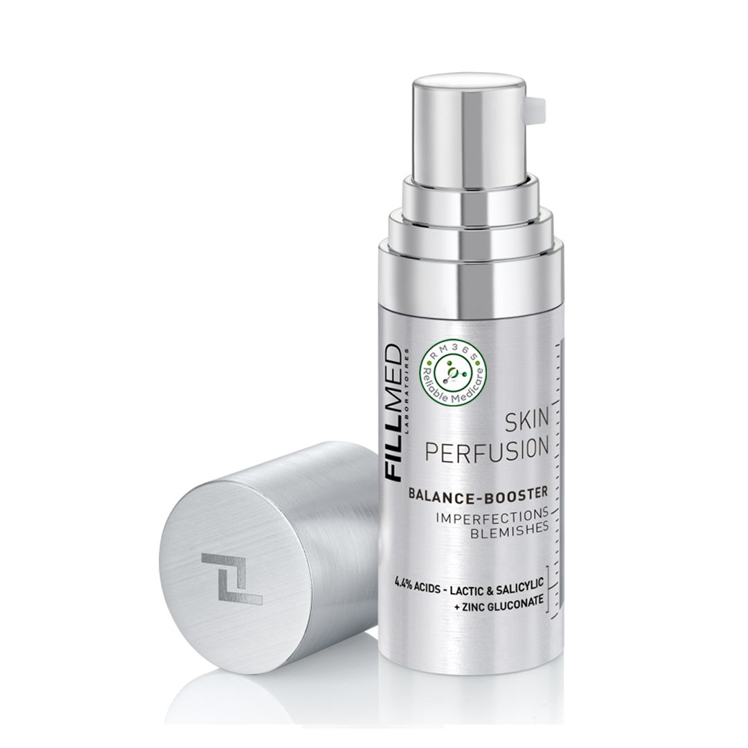 FILLMED® Balance Booster beauty serum in three 10ml bottles, featuring a clear liquid with a dropper for skincare use.