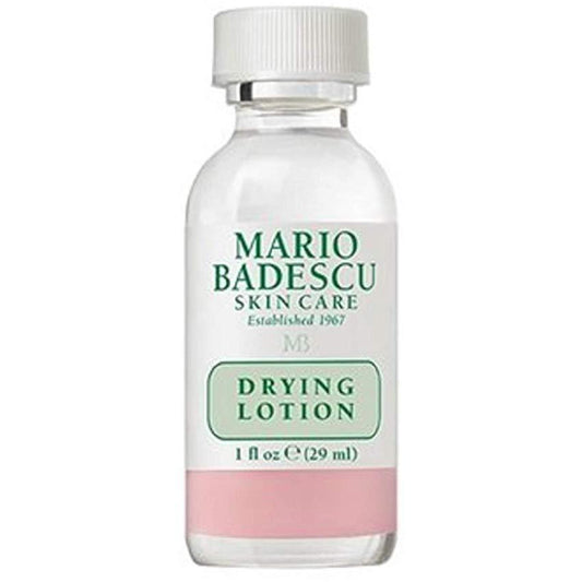 Mario Badescu Drying Lotion 29ml for skin blemish treatment, in a clear glass bottle with a white cap and label.