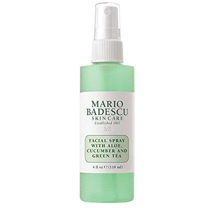 Mario Badescu facial spray with aloe, cucumber, and green tea in a 118ml spray bottle, for refreshing skincare.
