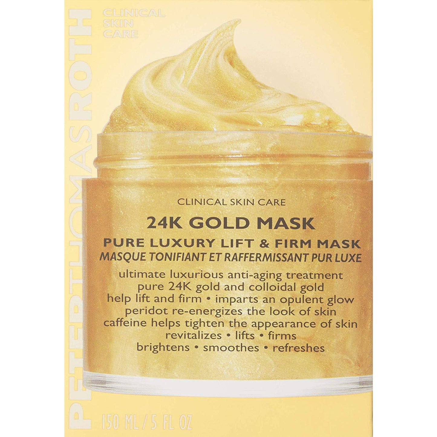Peter Thomas Roth 24K Gold Mask in a 150ml jar, featuring a luxurious gold-infused beauty treatment for radiant skin.