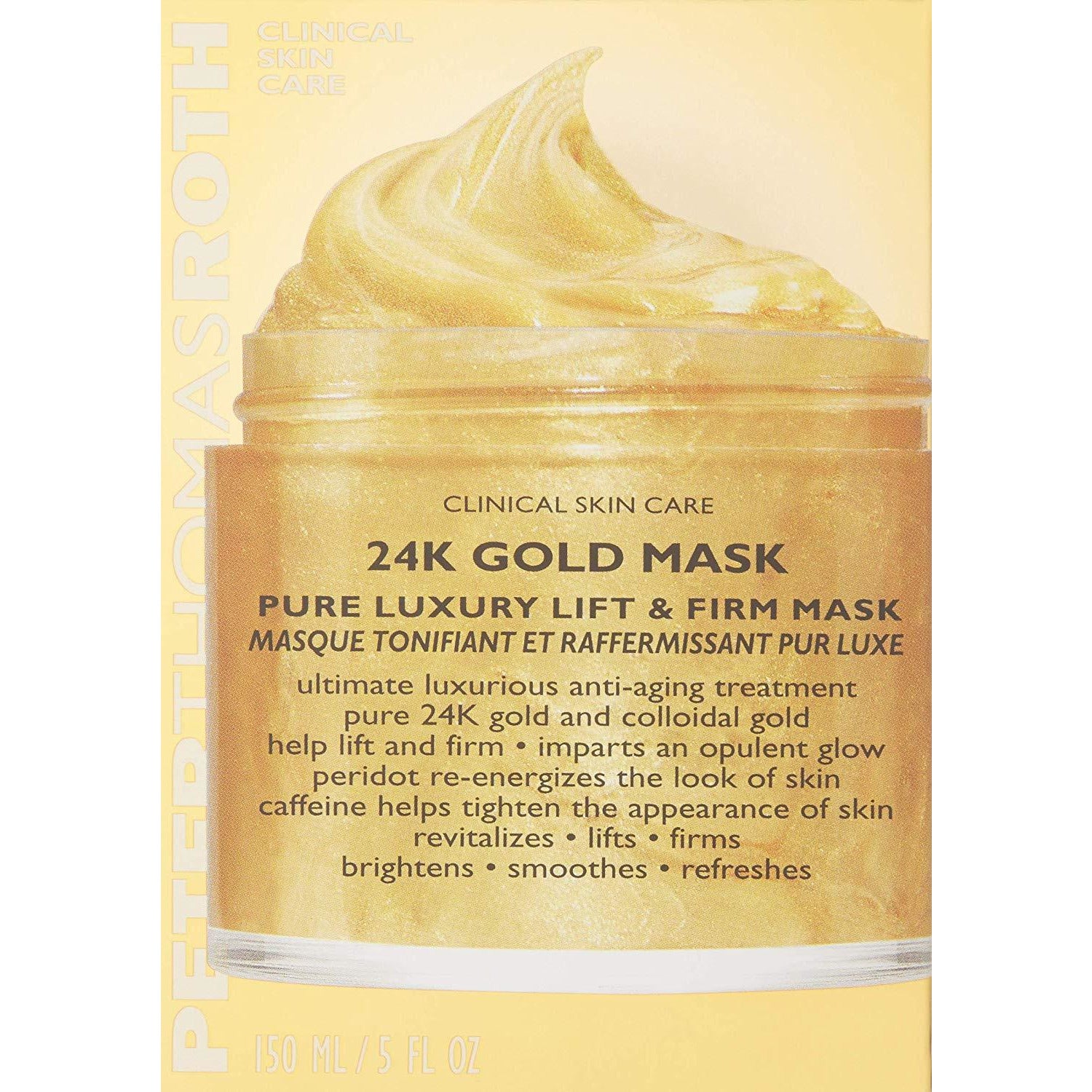 Peter Thomas Roth 24K Gold Mask in a 150ml jar, featuring a luxurious gold-infused beauty treatment for radiant skin.