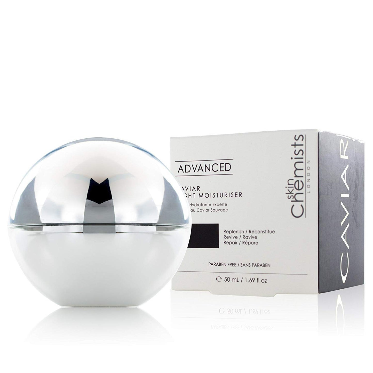 SkinChemists London Advanced Caviar Night Moisturizer in 50g jar, creamy skincare product for overnight hydration and rejuvenation.